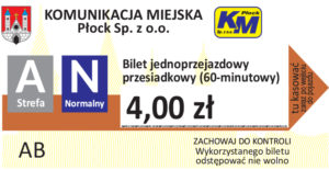 4,00 zł - normalny przesiadkowy (60-minutowy)
