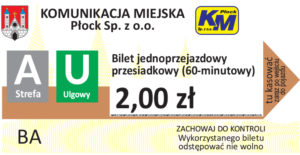 2,00 zł - ulgowy przesiadkowy (60-minutowy)