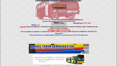 Ekran powitalny pierwszej wersji strony Płockibus