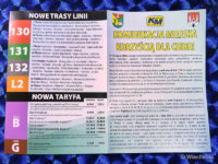 Ulotka informacyjna z trasami nowych linii i nową taryfą