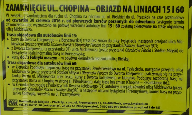 Informacja o objeździe na liniach 15 i 60