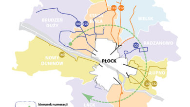 Mapa gmin z prezentacją sposobu nowej numeracji linii podmiejskich