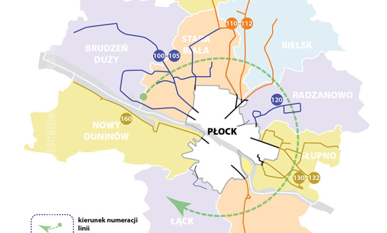 Mapa gmin z prezentacją sposobu nowej numeracji linii podmiejskich