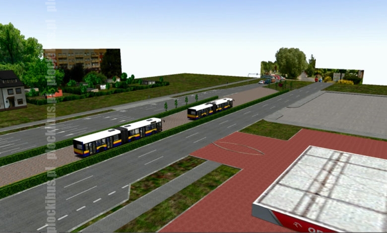 Wizualizacja koncepcji przeniesienia pętli na pas rozgraniczający jezdnie ul. Wyszogrodzkiej (na wysokości stacji paliw)