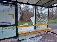Uszkodzona wiata na przystanku Botaniczna