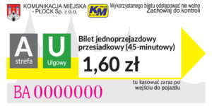 1,60 zł - ulgowy przesiadkowy (45-minutowy)