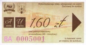 Bilet jubileuszowy z okazji 60-lecia komunikacji miejskiej w Płocku