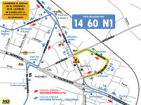 Trasa objazdu dla linii 14, 60 i N1 (źródło: kmplock.eu)