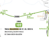 Trasa objazdowa linii 102 (źródło: kmplock.eu)